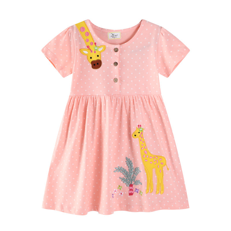 Skirts Summer Round Neck Short Sleeve Cute Little Children's Dress