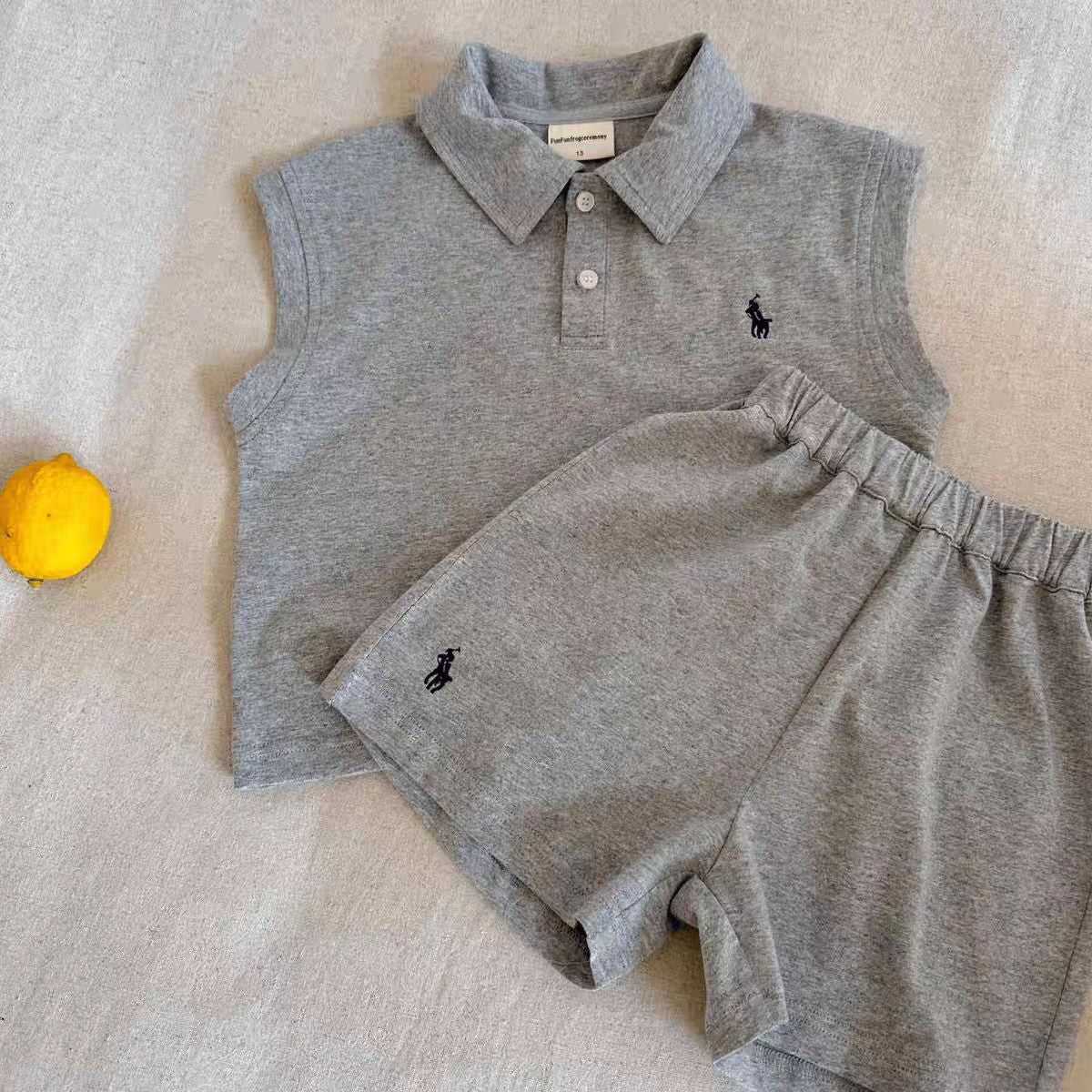 Children's Vest Thin Summer Boys Solid Color T-shirt Breathable Shorts Two-piece Children's Suit