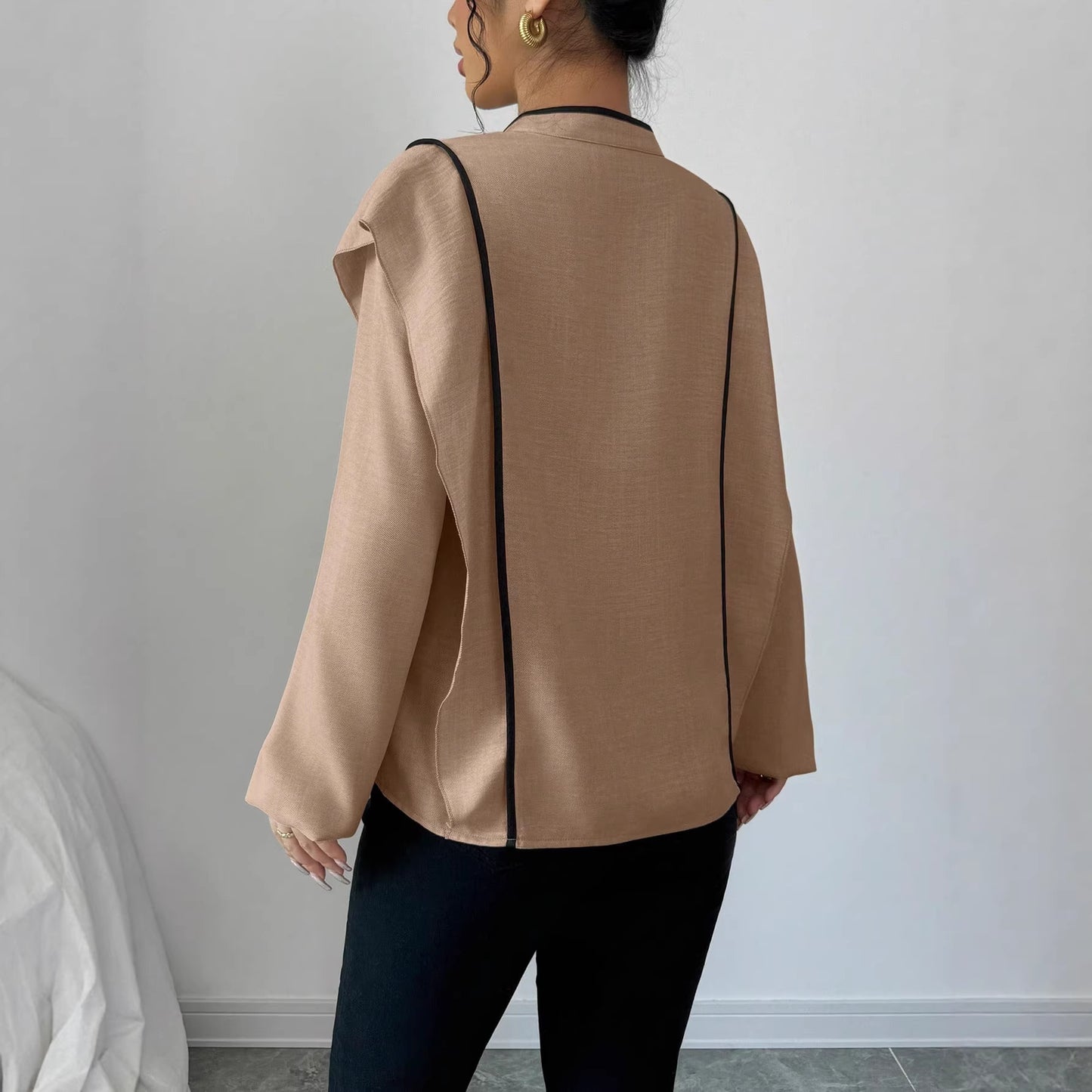 Women's Knot Design Sense National Style Long-sleeved Artistic Blouse