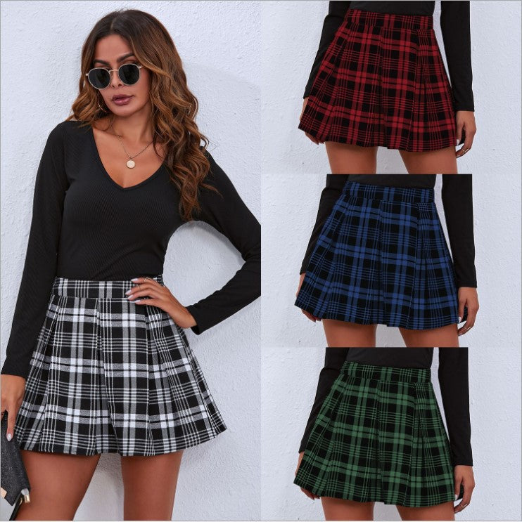 Versatile Graceful Women's Patchwork Plaid Pleated Skirt