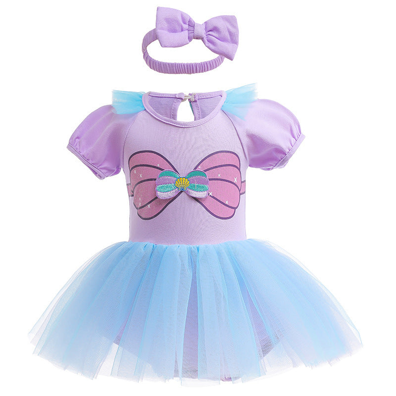 Children's Pullover Romper Short Sleeve Tulle Skirt Jumpsuit, Climbing Suit