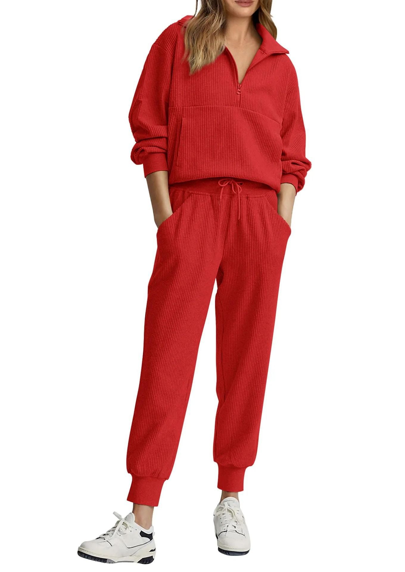 Unique Women's Half Zipper Long-sleeved Trousers Sweaters