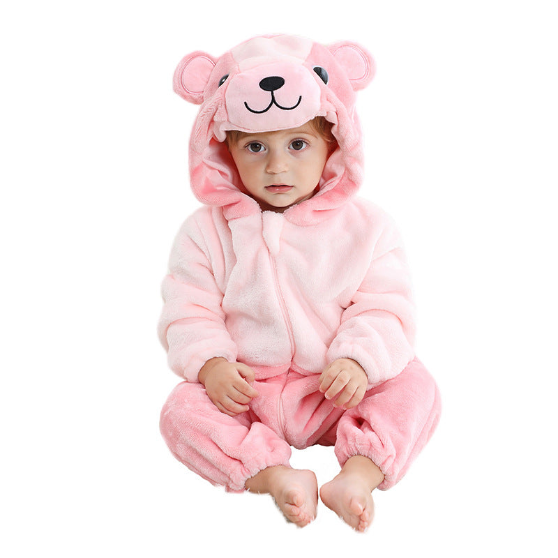 Children's Cartoon One-piece Pajama Animal Flannel Romper Jumpsuit, Climbing Suit