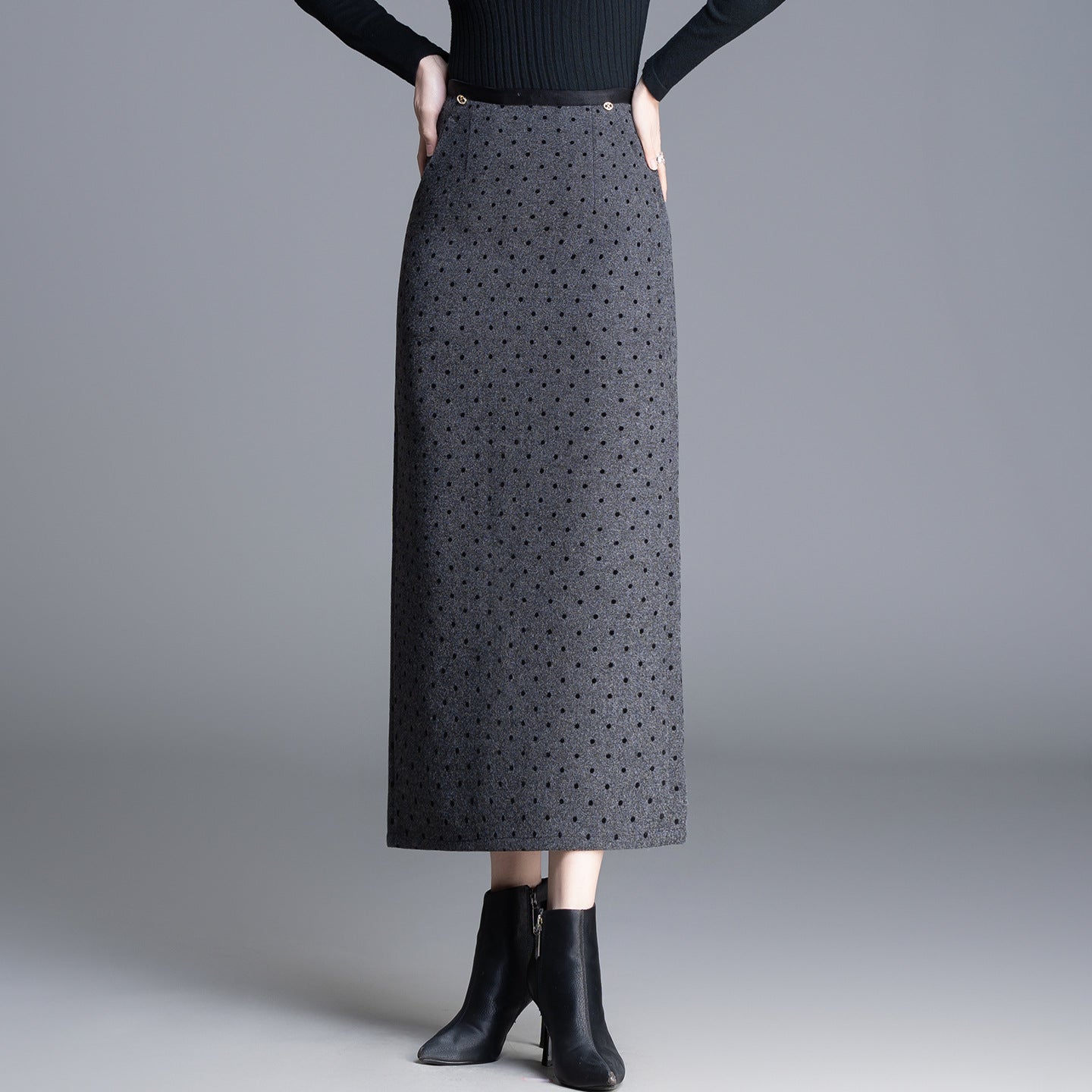 Women's A- Line Straight Polka Dot Flocking Slimming High Waist One-step Skirt