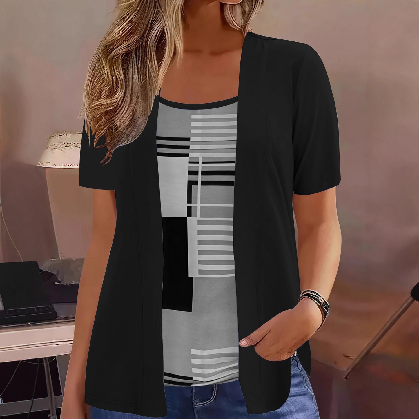 Women's Fashion Stitching Fake Two-piece Design Clothing
