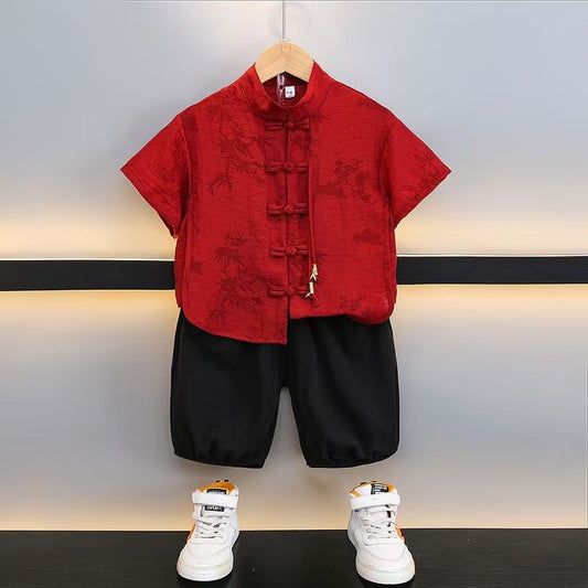 Boy's Chinese Style Kindergarten Summer Version Fashionable Retro Two-piece Performance Children's Suit