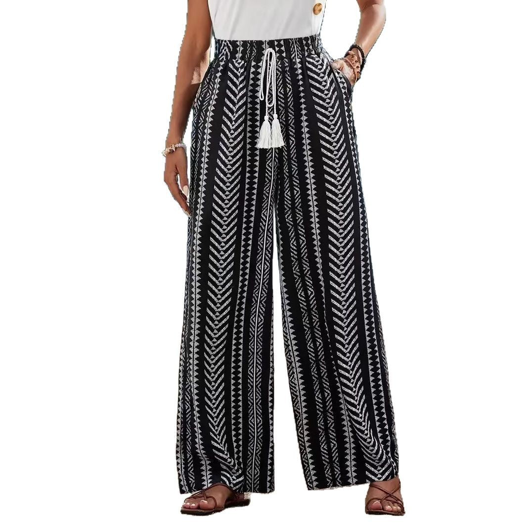 Women's Geometric Print Pattern Elastic Comfort Fashion Straight Casual Pants