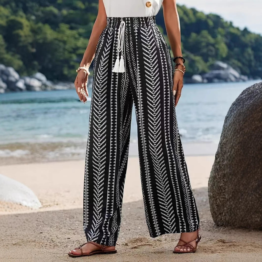 Women's Geometric Print Pattern Elastic Comfort Fashion Straight Casual Pants
