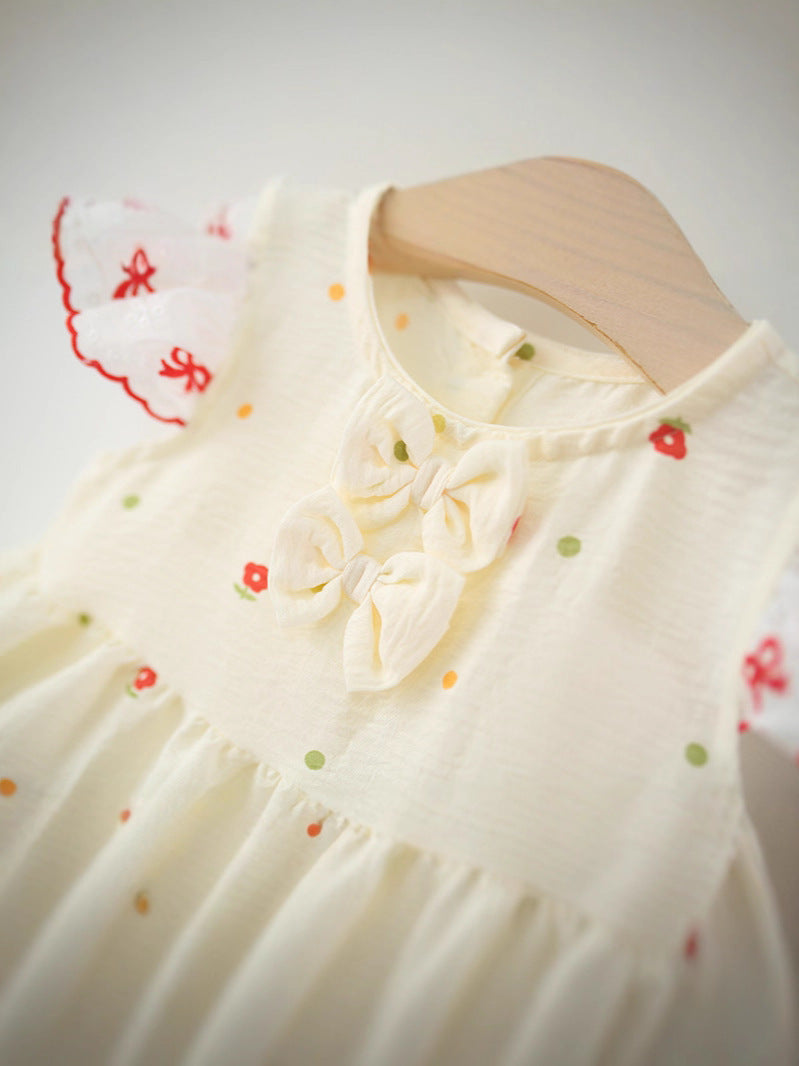 Children's Clothing Summer Cartoon Rabbit Bow Single Layer Cotton Princess Children's Dress