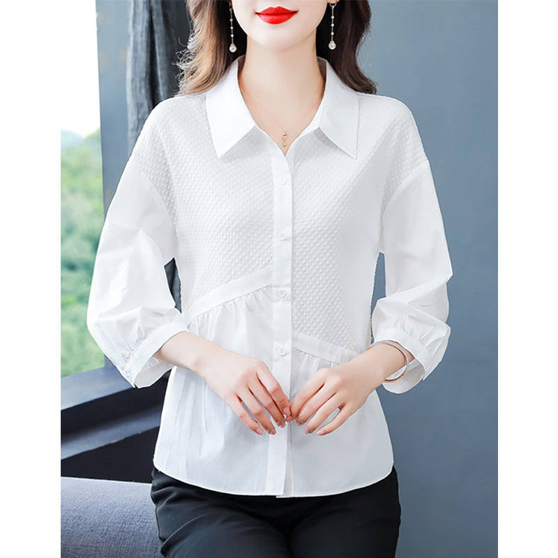 Women's Fashion Simple White Shirt Long Sleeve Korean Style Niche Design Blouse