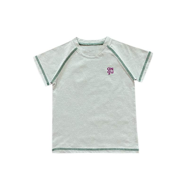 Children's Short-sleeved Summer Contrast Color Letter Half-sleeved Bright Line Children's T-shirt