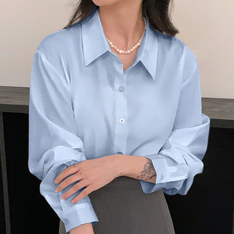 Women's Solid Color French Shirt Korean Style Loose Slim Fit Blouse