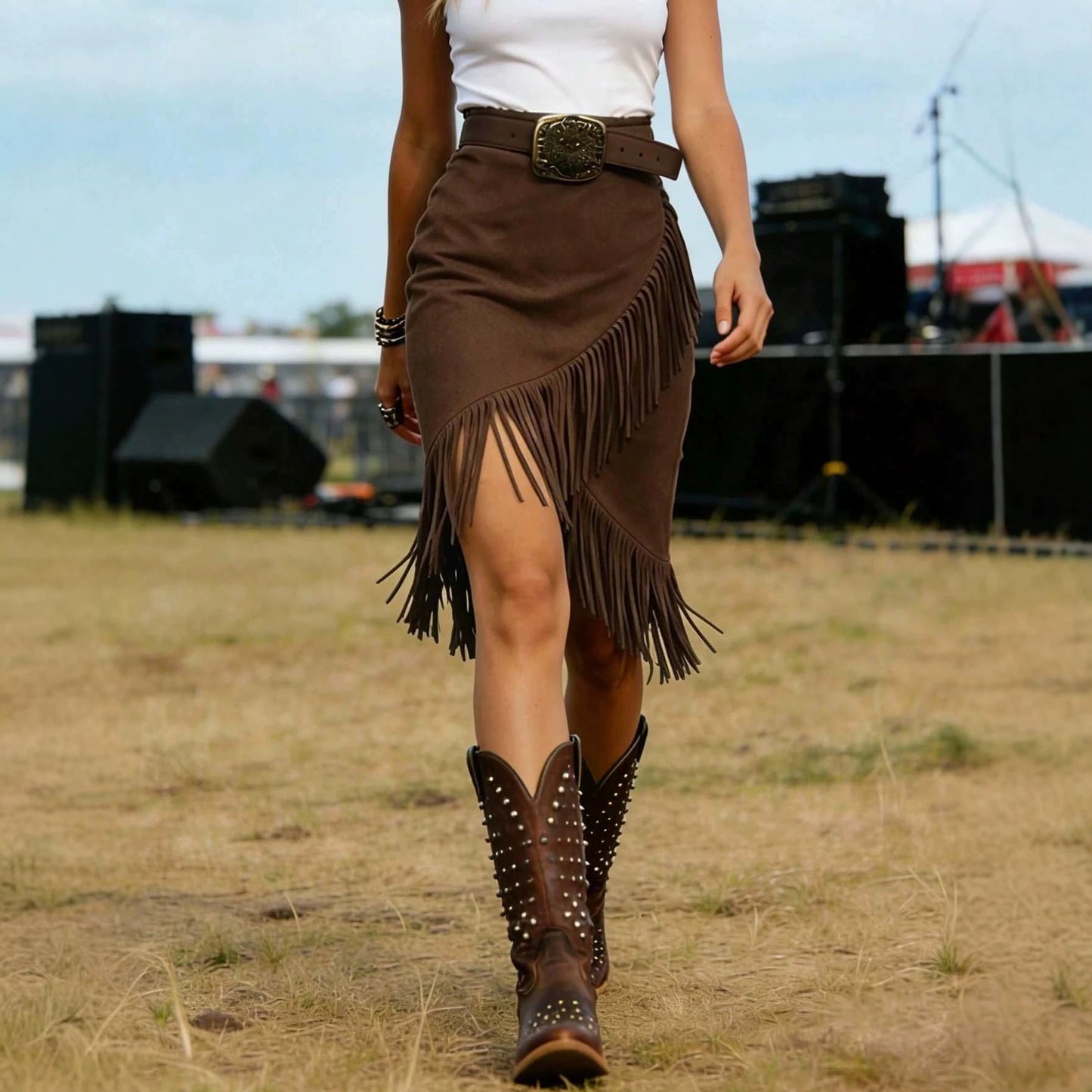 Retro Western Style Tassel Suede Without Skirt