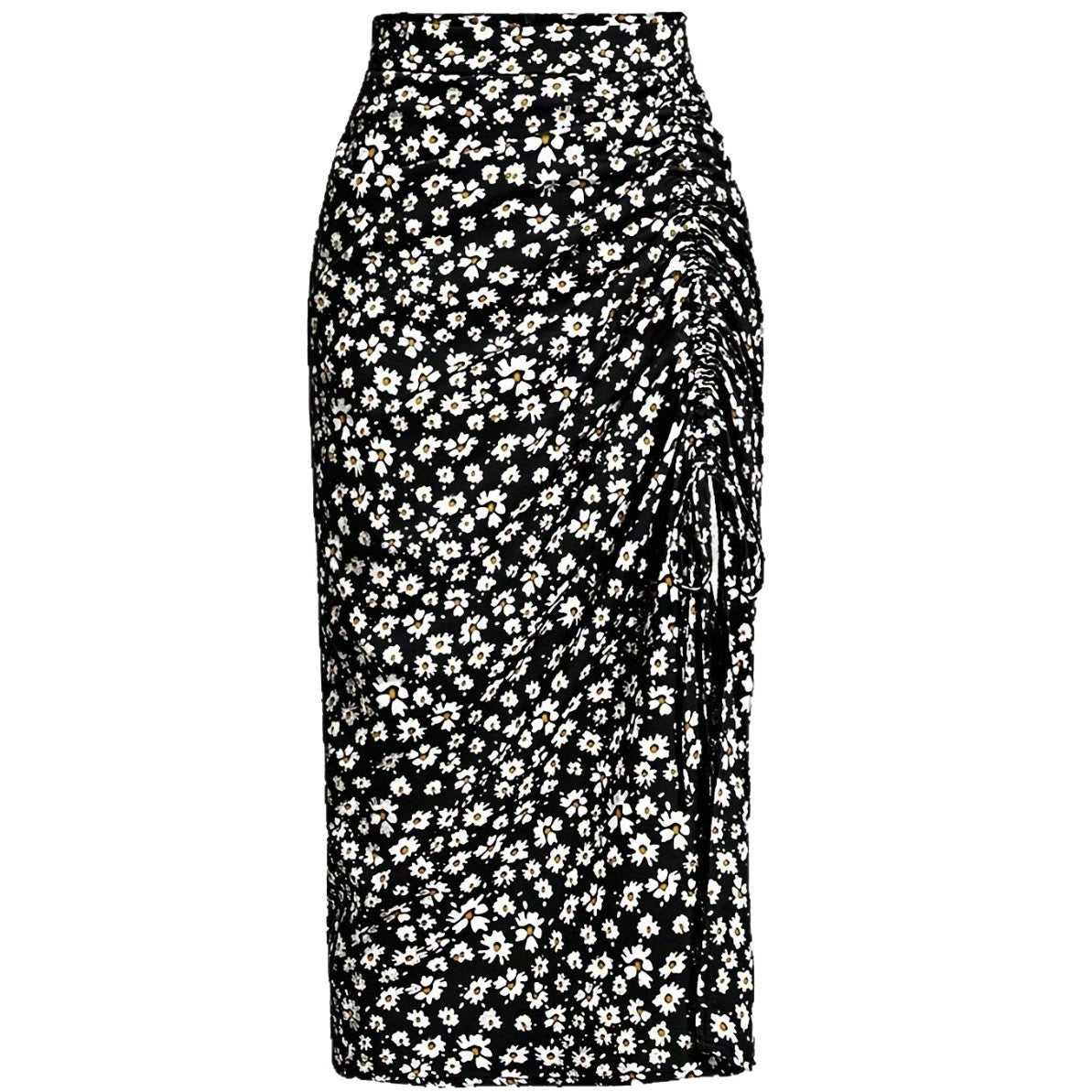 Women's Floral Print Drawstring Ruffle Slit Thigh Pastoral Style Mid-length Skirts