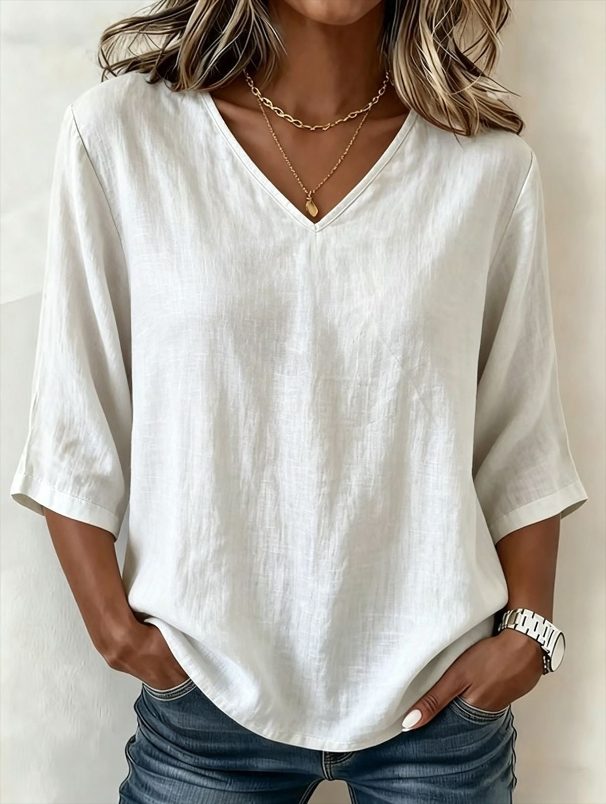 Women's Casual Loose Fashion Slub Cotton Blouse
