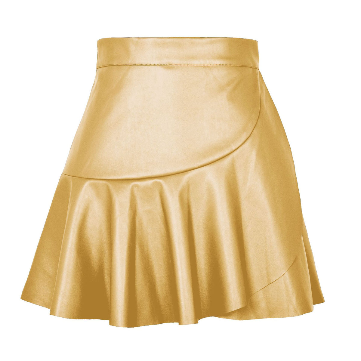 Women's Waist Ruffles Irregular Leather Fashion Sexy Skirt