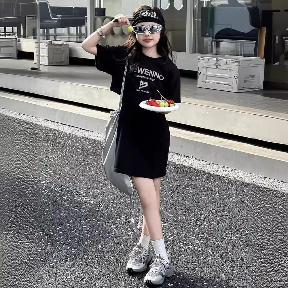 Korean Short Sleeve T-shirt Skirt Tight Children's Dress