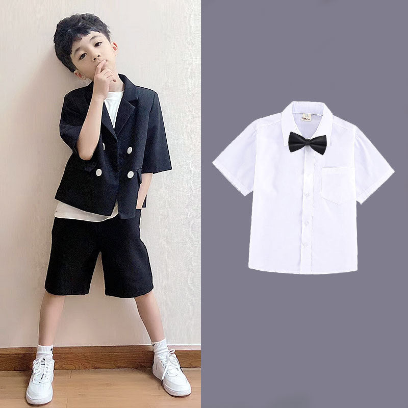 Children's Summer Short Sleeve Trendy Handsome British Dress Flower Catwalk Children's Suit