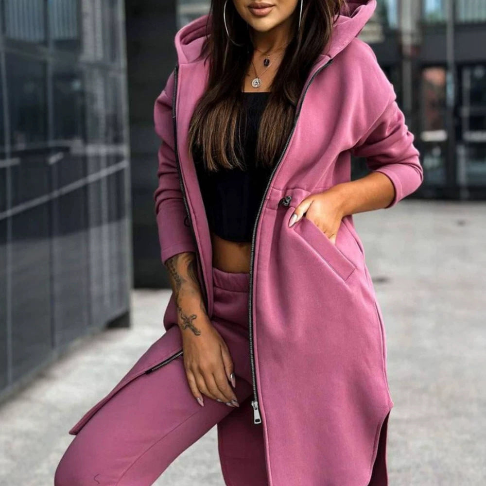 Versatile Women's Solid Color Hooded Set Fashion Casual Suit