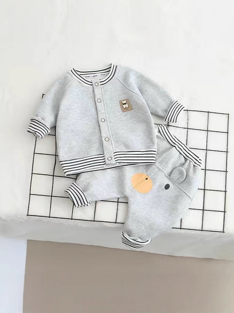 Single-layer Cartoon Striped Ollie High Waist Butt Pants Overcoat Children's Suit