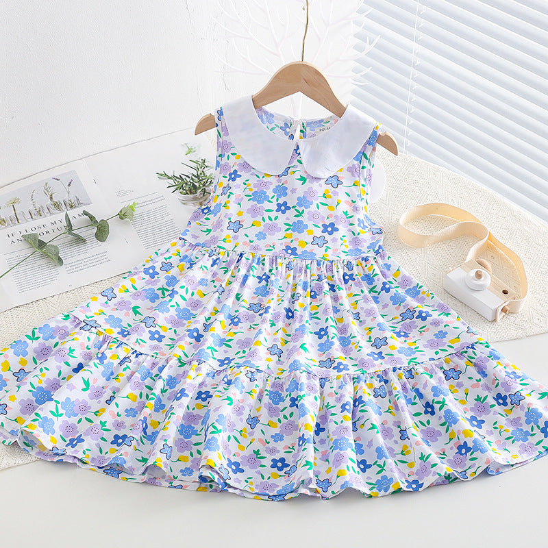 Children's Poplin Summer Artificial Cotton Skirt Medium Children's Dress