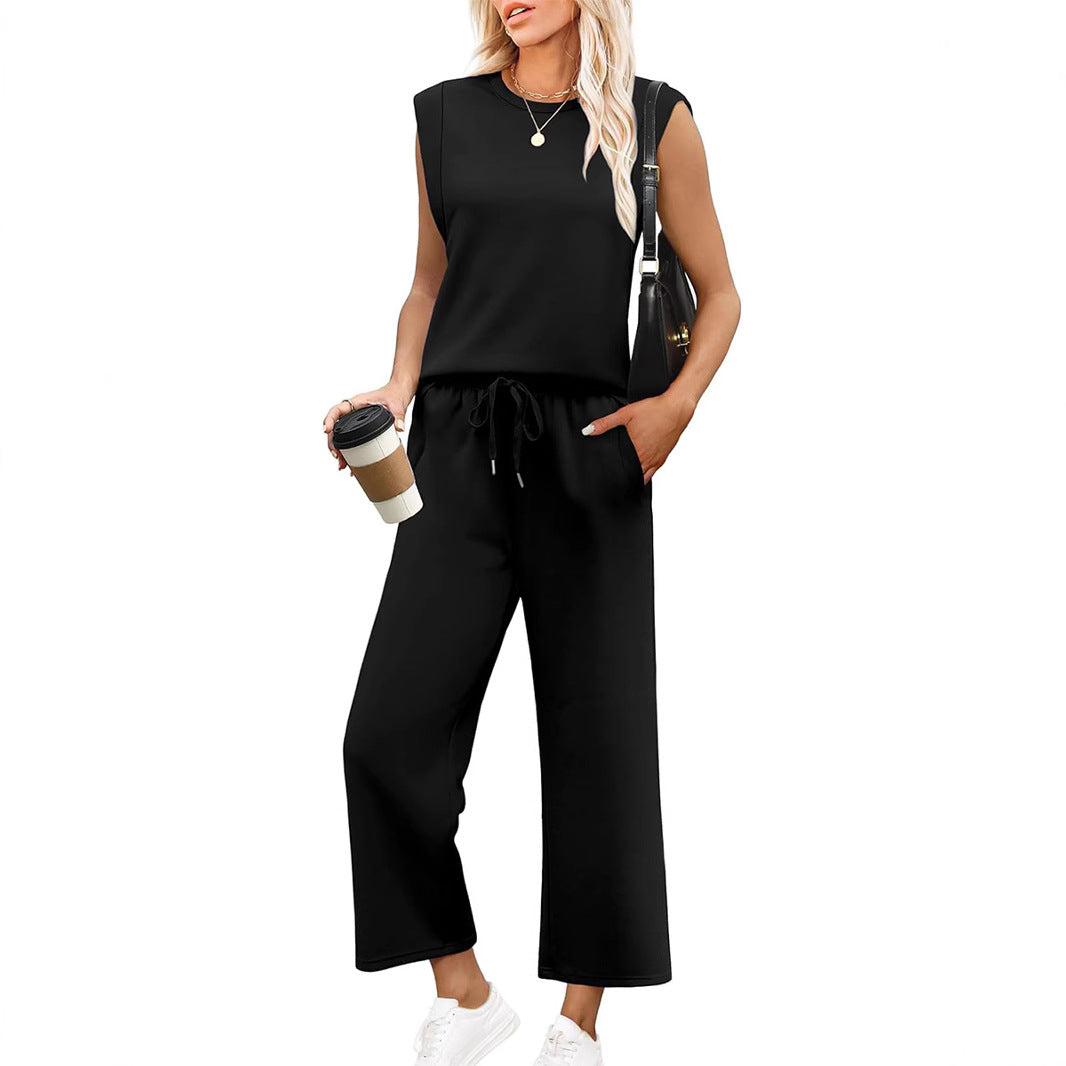 Women's Loose Sleeveless Round Neck Two-piece Fashion Casual Suit
