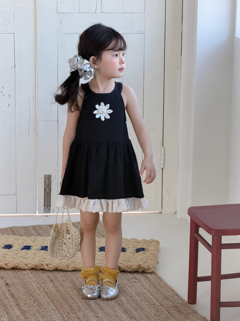 Wheat Field Korean Style Halter Flower French Sweet Children's Dress