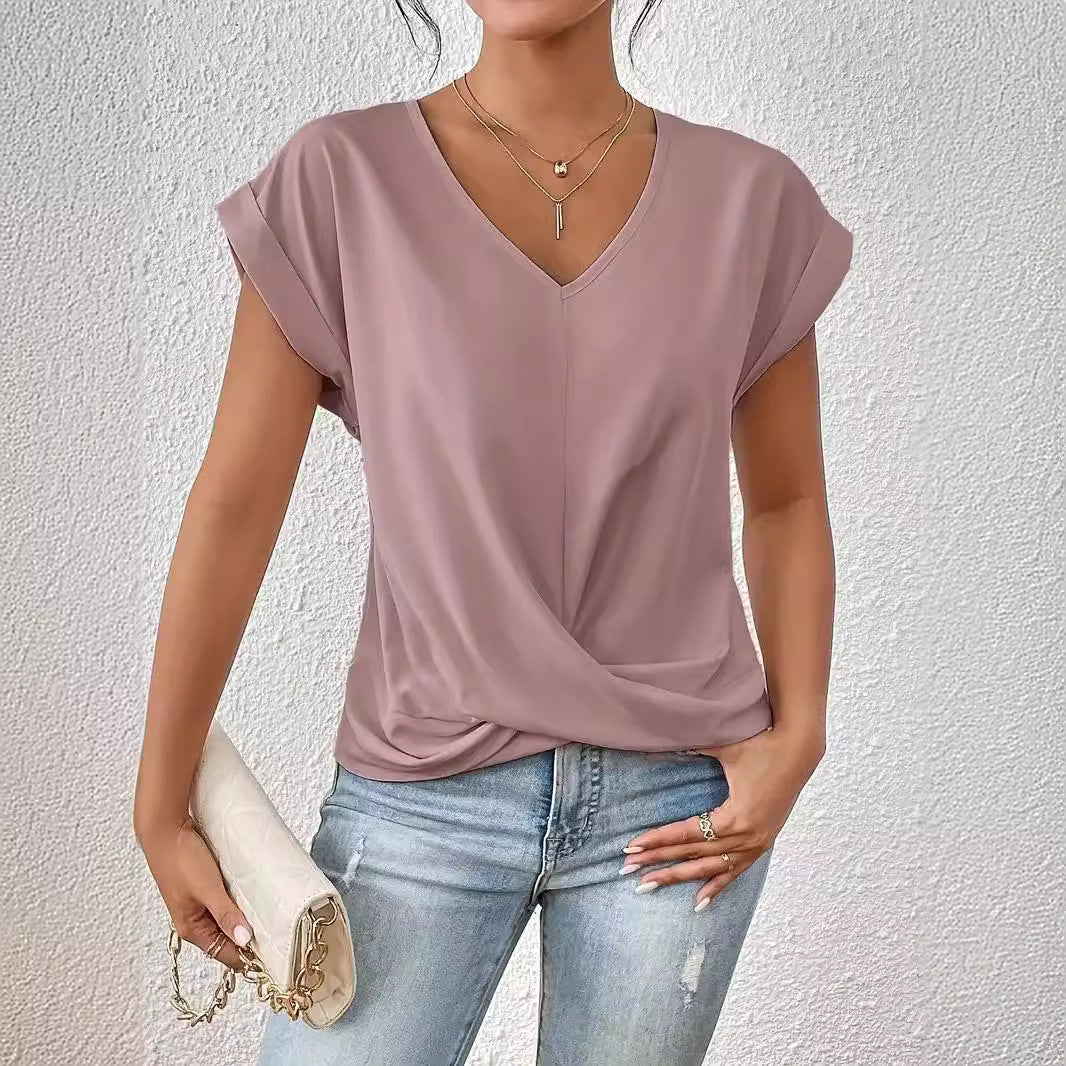 Popular Women's Solid Color Elegant Sleeve Women's T-shirt