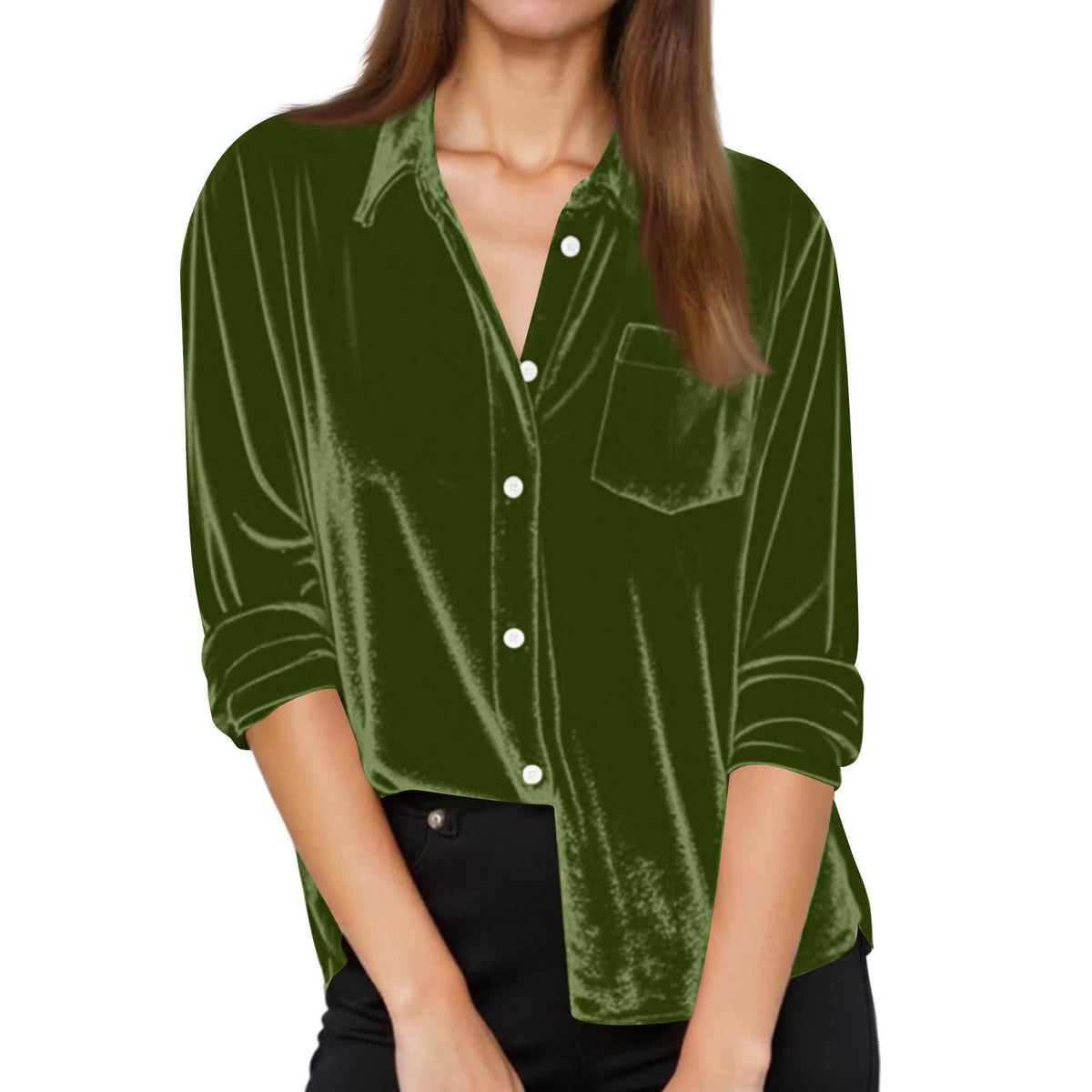 Women's Fashion Casual Long Sleeve Lapel Gold Veet Loose With Blouse