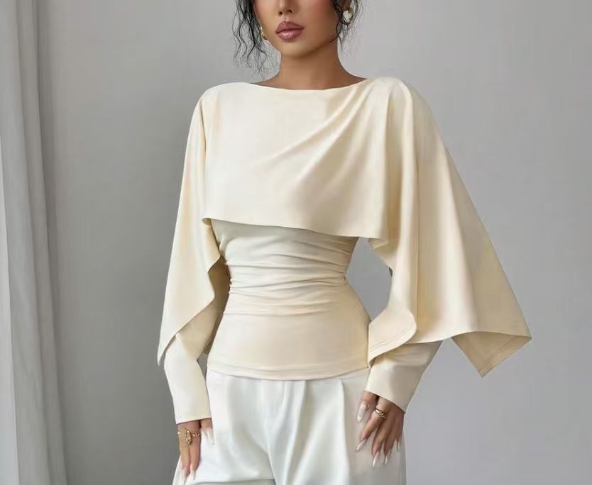 Style Black Round Neck Cape Design Lightly Mature Slimming Shorts