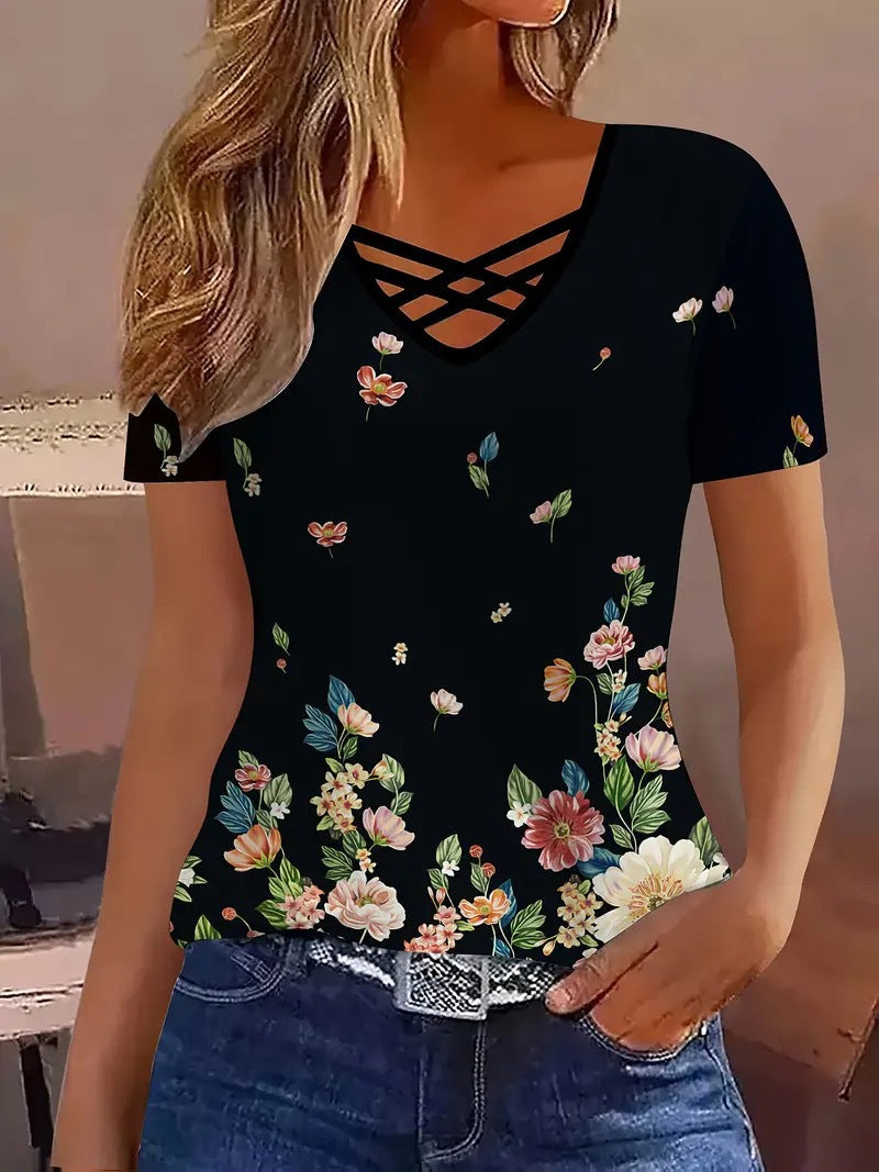 Women's Cross Striped Elegant Casual Short-sleeved Women's T-shirt