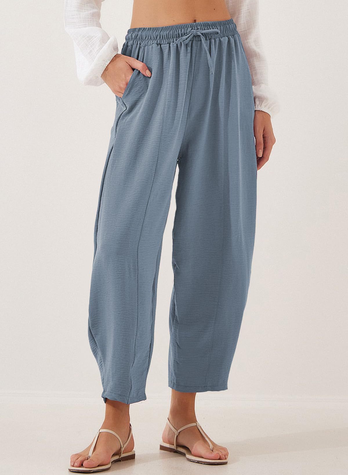 Women's High Waist Loose Vacation Drawstring Pocket Casual Pants