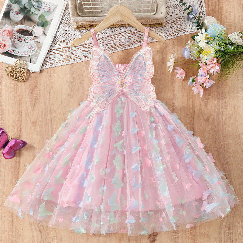Children's Cotton Clothing Colorful Butterfly Summer Western Style Tulle Skirt Children's Dress