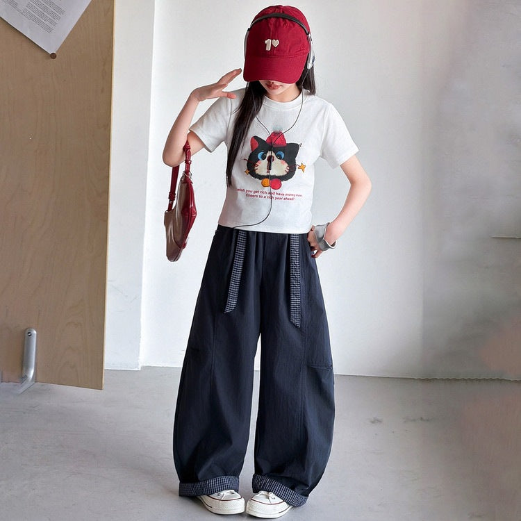 Children's Plaid Stitching Matchet Summer Medium Large Casual Lightweight Children's Pants