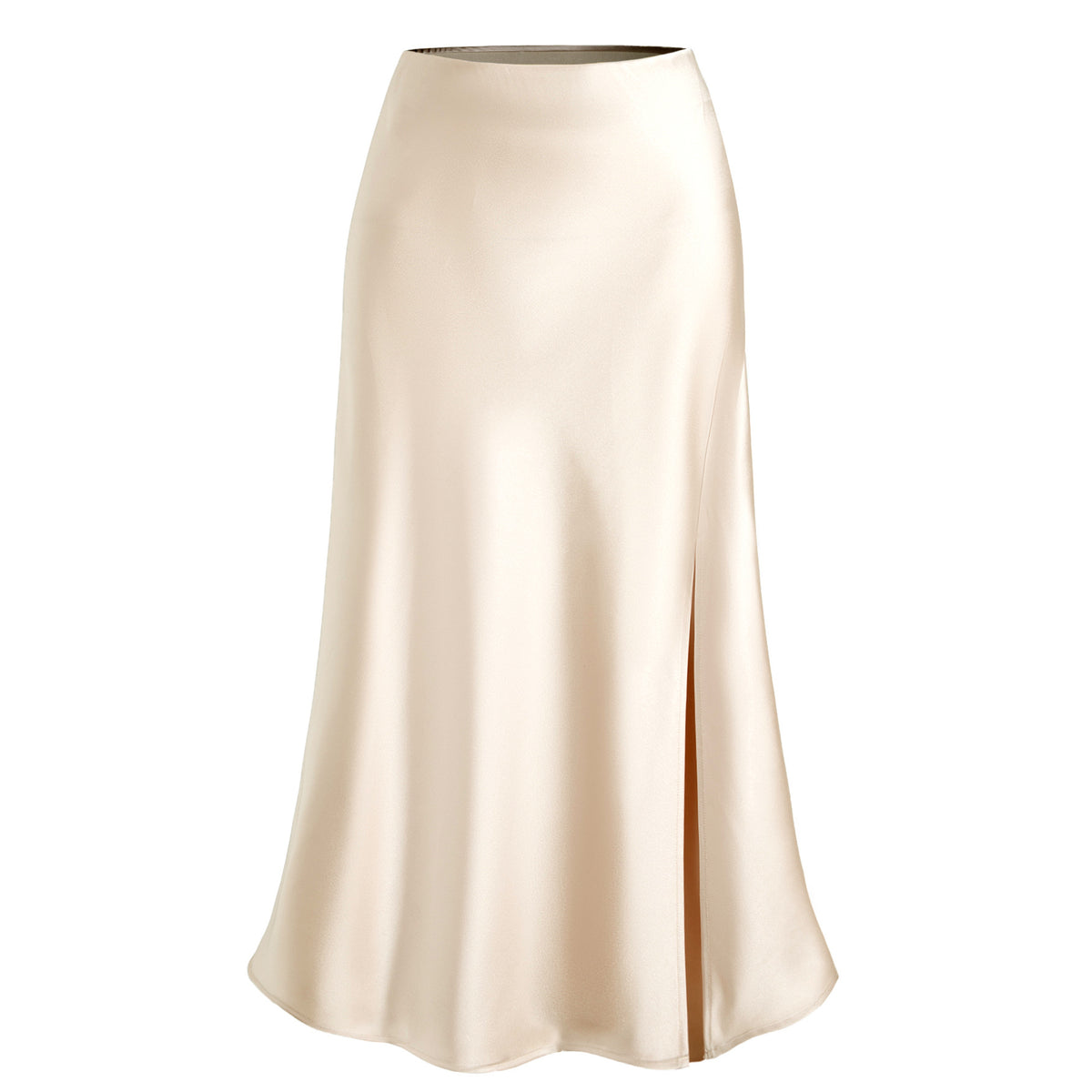 Women's Satin High Waist Elastic Oblique Slit Long Skirt
