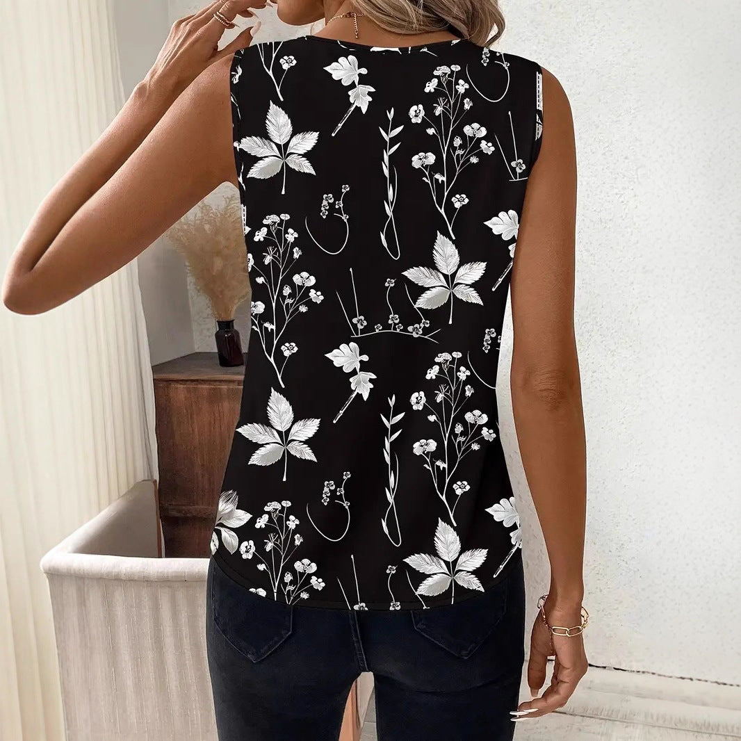 Women's Woven Fabric Pullover Floral Printed Vests