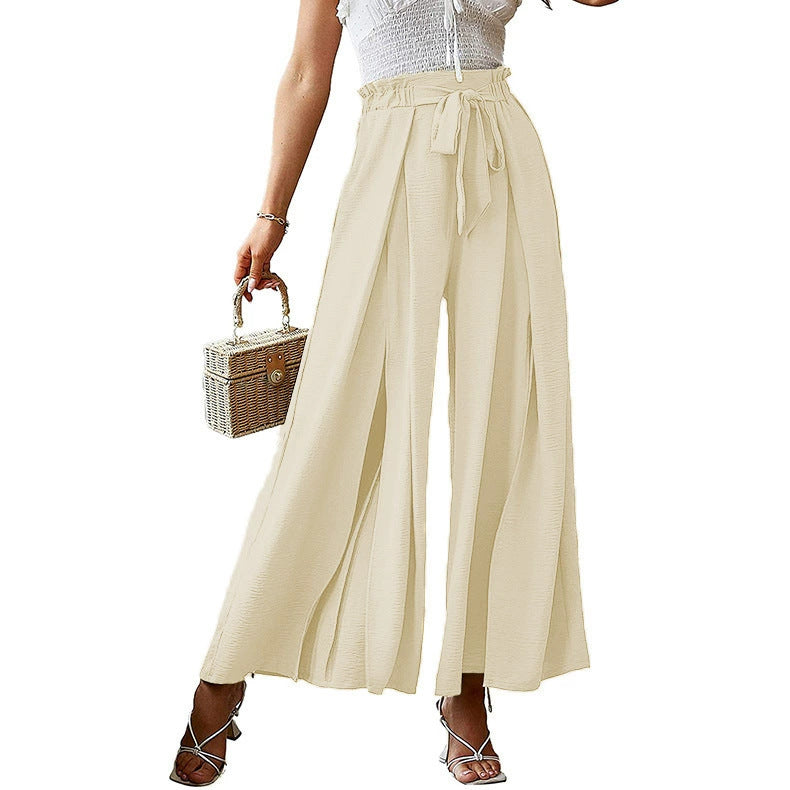 Women's Elegant Style Bowknot Loose High Waist Crimp Wide Casual Pants