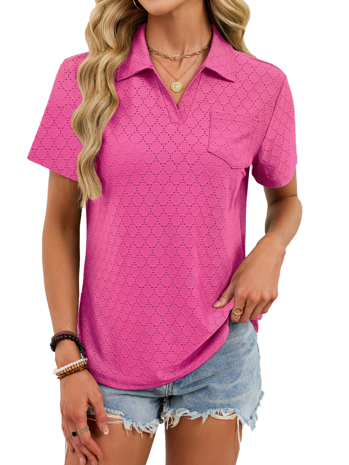 Women's Summer Sleeve Lapel Pocket Loose Shorts