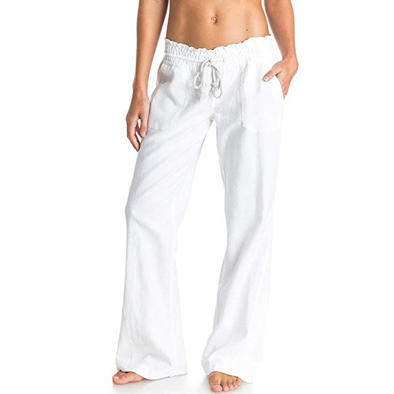 Women's Soft Cotton Linen Pure Color Tied Loose Pants