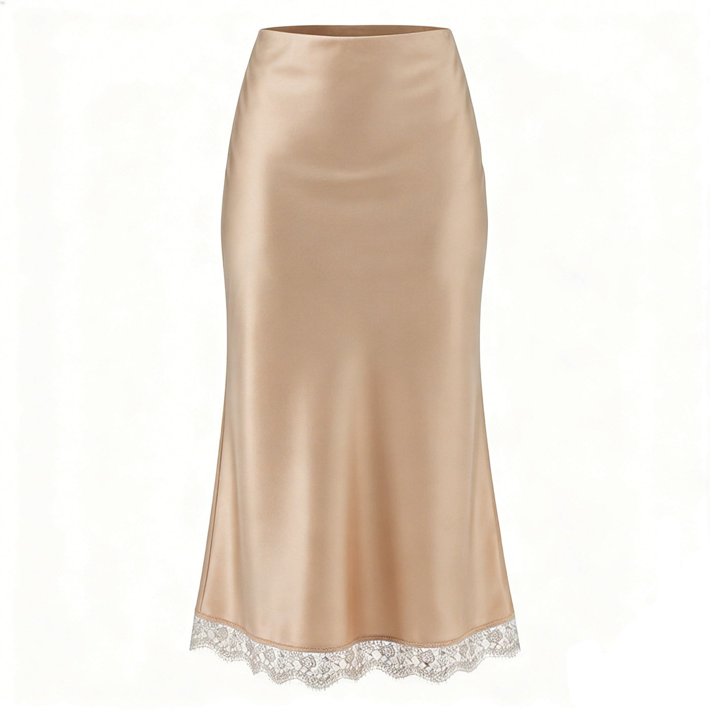 Lace Satin High Waist Elastic A- Skirts