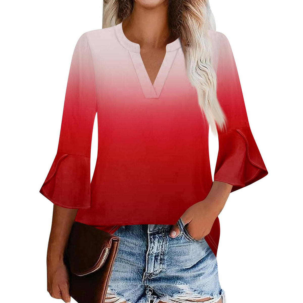 Women's Shirt Petal Sleeve Fashion Printed Loose Blouse