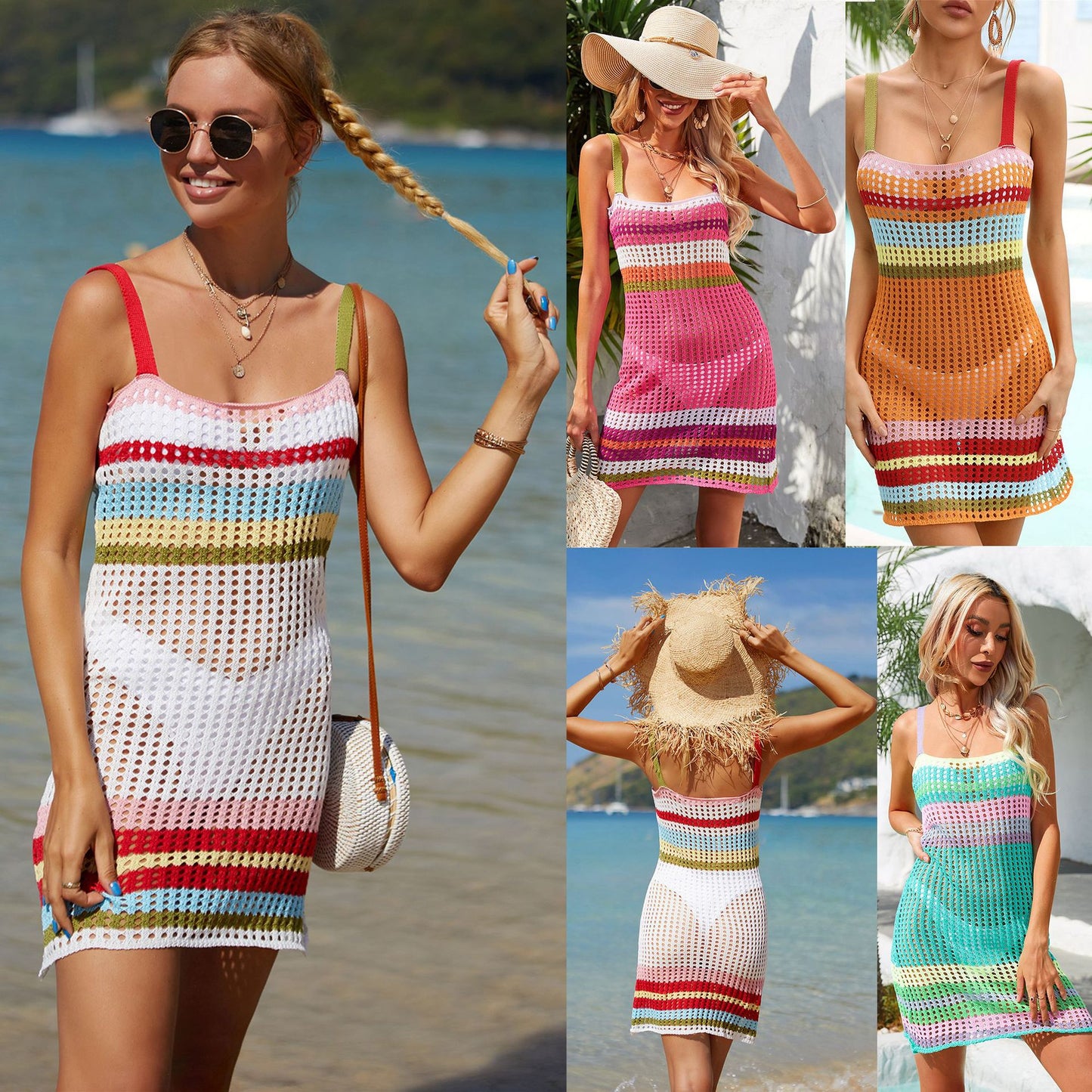Women's Summer Patchwork Bikini Beach Dress Backless Fashion Blouses