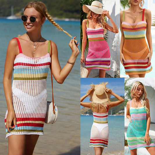 Women's Summer Patchwork Bikini Beach Dress Backless Fashion Blouses