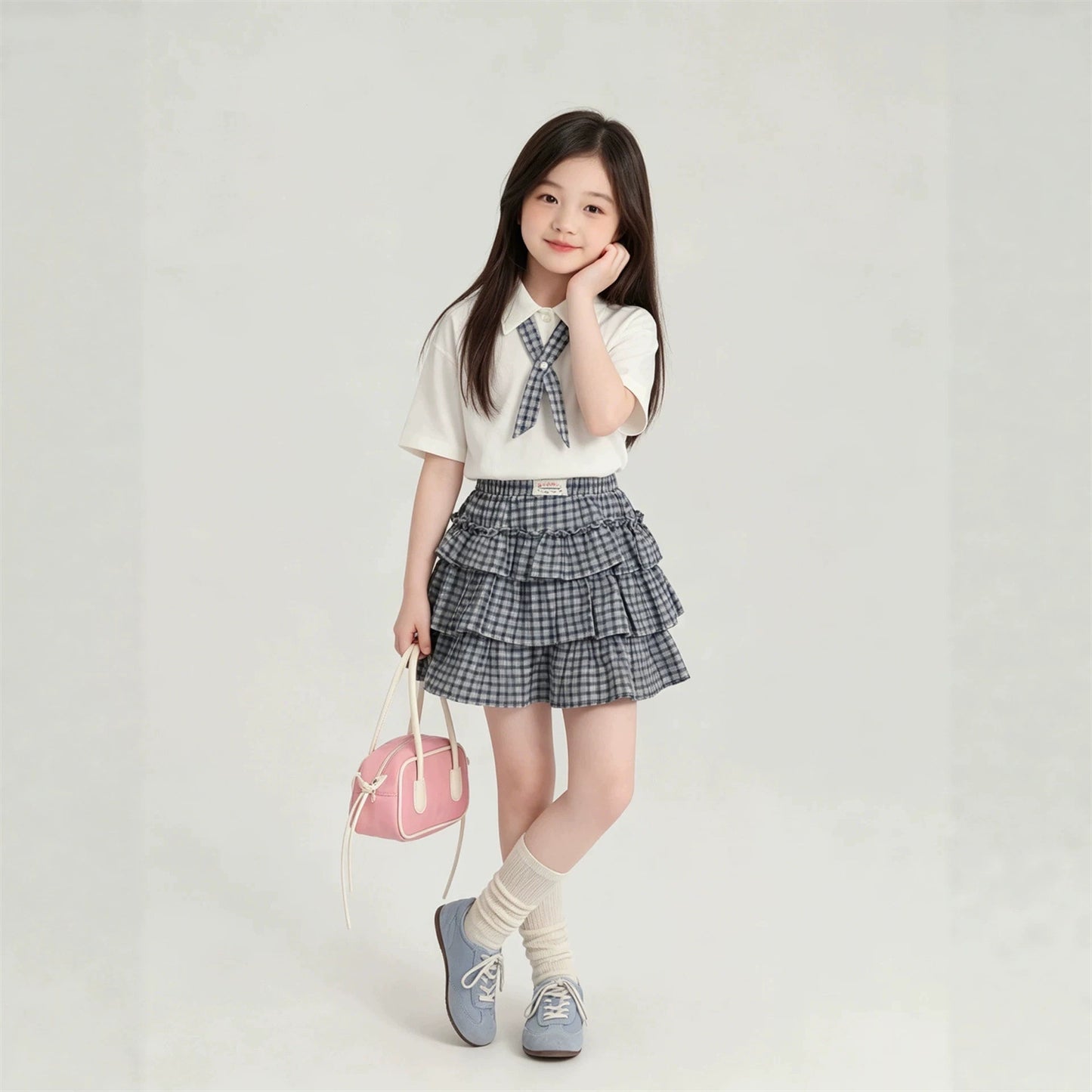 Korean Plaid Cake Dress Sweet Two-piece Children's Suit