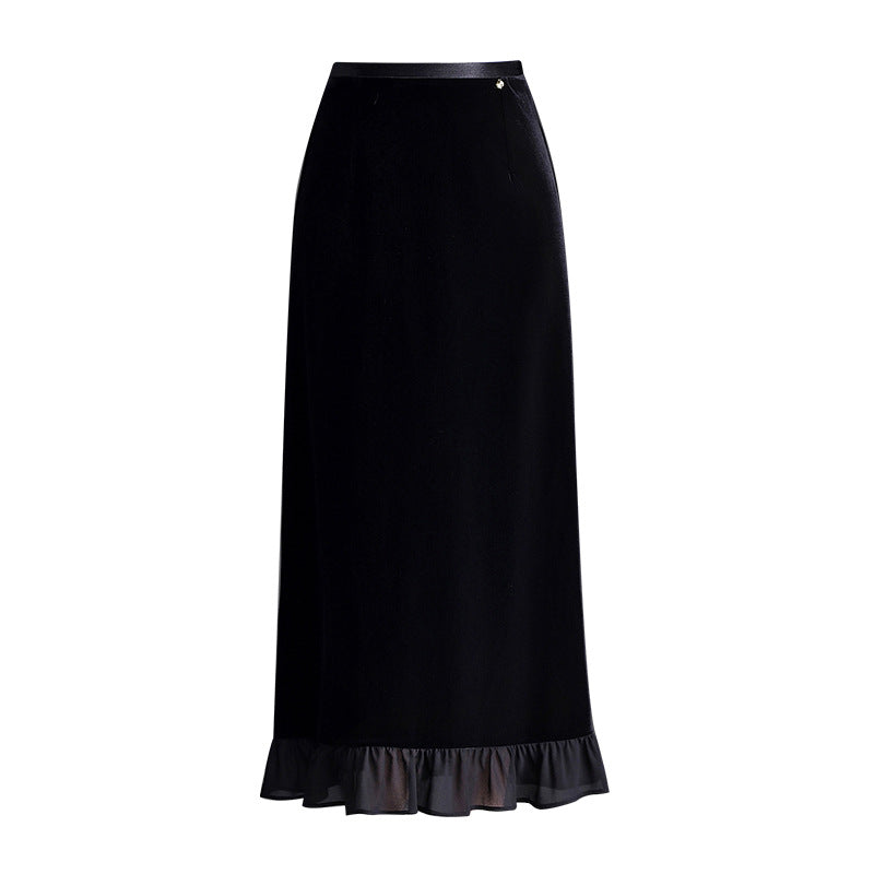 Women's Early Autumn Stitching Lace Veet Fashionable Temperamental Elastic Waist Skirt