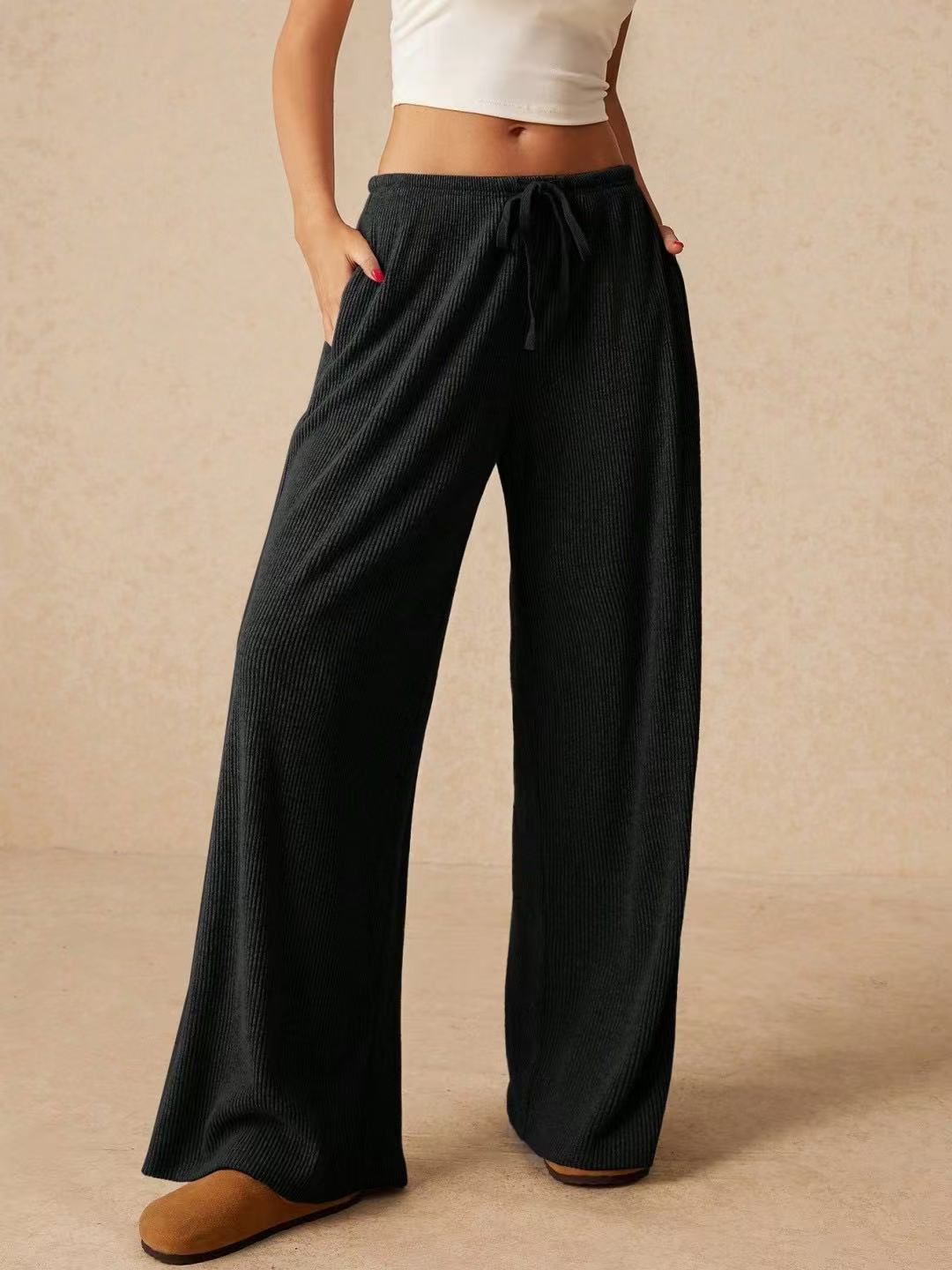 Women's Fashion Elegant Wide Leg Trousers Elastic Casual Pants