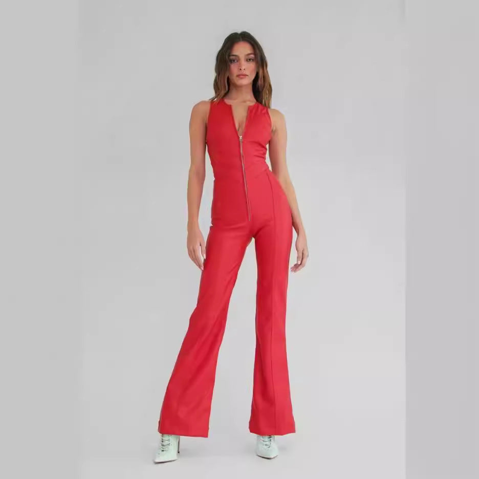 Women's Sleeveless Fashion Street Retro Style High Jumpsuits