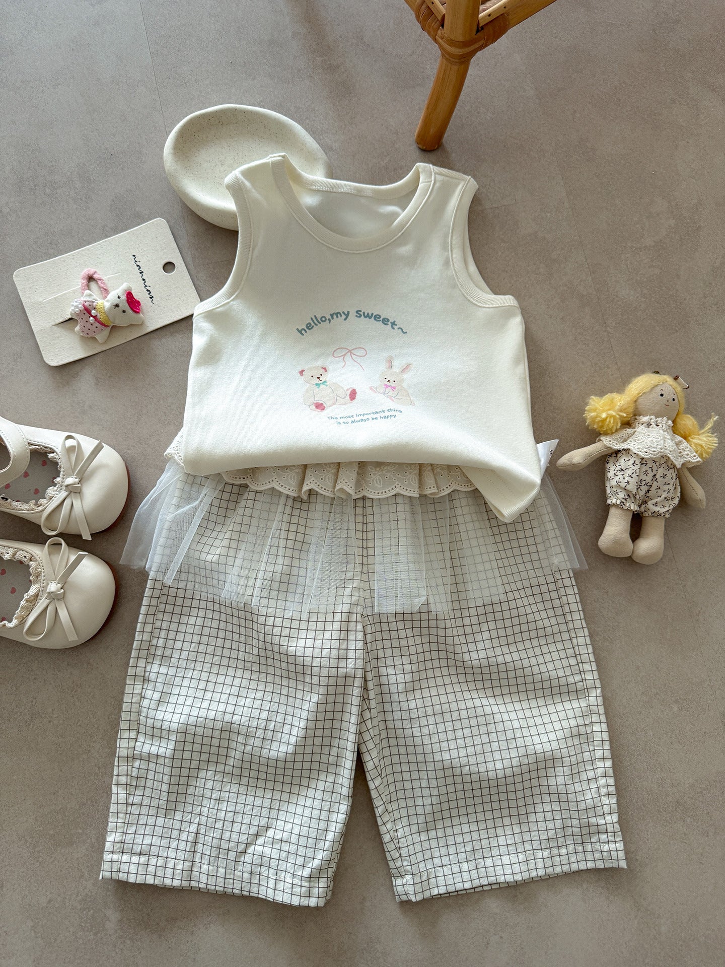 Summer Cartoon Printed Vest Fart Curtain Pants Thin Clothes For Children's Suit