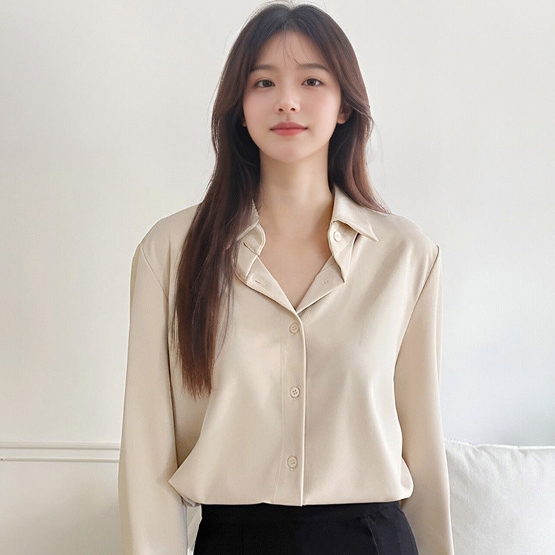 Women's Niche Shirt Retro Style Long Sleeve Solid Color Tops