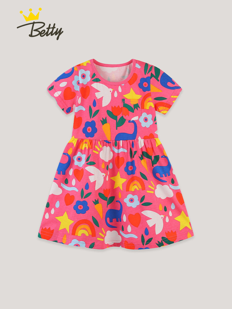 Children's Summer Cute Printed Short-sleeved Princess Children's Dress